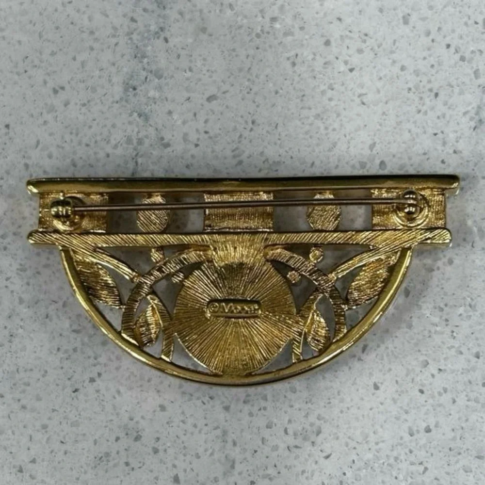 Vintage Monet Art Deco-Style Brooch Women's OS Gold-tone Black Lucite Faux Pearl
